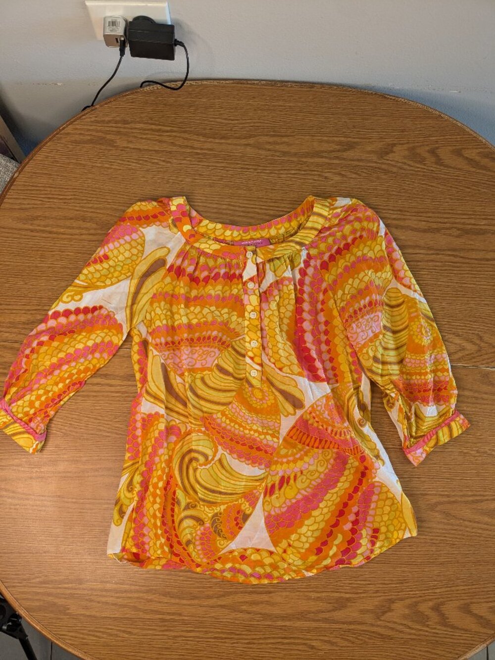 banana republic trina turk summer 2012 top sz 4 cotton silk yellow orange henley